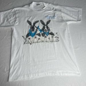 Rabbit bunny Shirt women L single stitch Vtg Schroon Lake New York